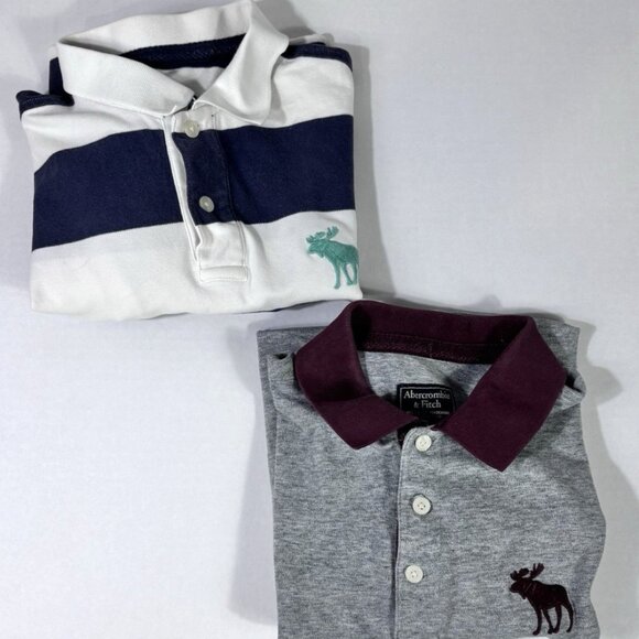 Set of 2 Abercrombie Fitch Men Polo Big Moose Logo Short Sleeve Y2K Preppy Large - Picture 1 of 16